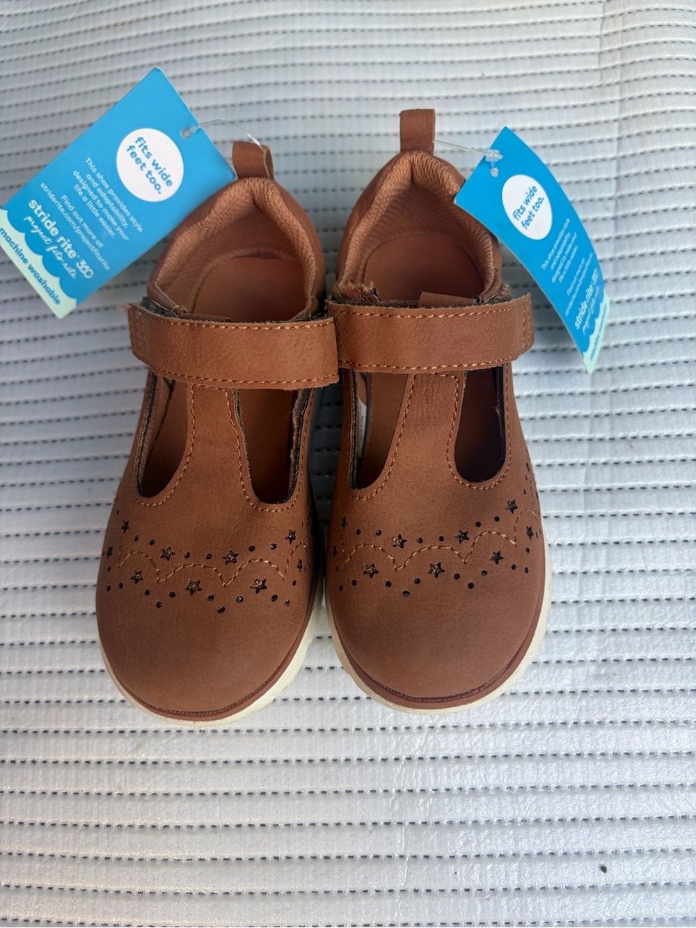 Stride Rite Brown T-Strap Mary Jane Shoes with Star Cutouts